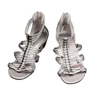 Audrey Brooke Silver Sofia‎ Gladiator Wedge Sandals